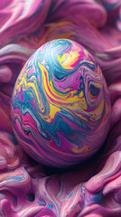 Aufkleber - Vibrant and festive easter egg with mesmerizing swirl pattern on matching background, creating a psychedelic scene
