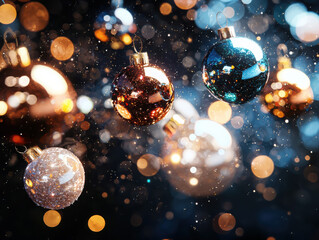 Poster - Colorful ornaments floating in air dark background digital art shimmering bokeh artistic concept