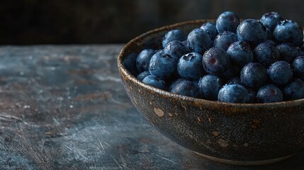 A close-up image of fresh blueberries in a rustic bowl, highlighting their rich blue color and natural sheen