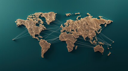 Wall Mural - A map of the world with lines connecting different continents, representing major shipping routes and global supply chains.