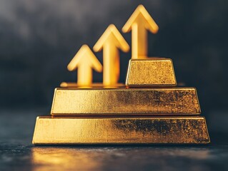 Poster - Gold bars stack growing with upward arrows symbolizing investment growth