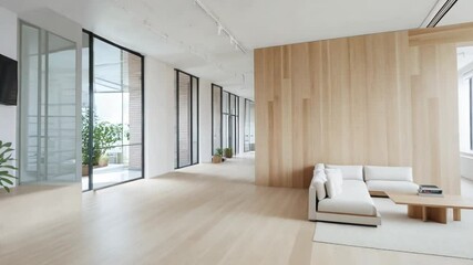 Poster - Modern interior design in a spacious room with natural light and minimalist furniture