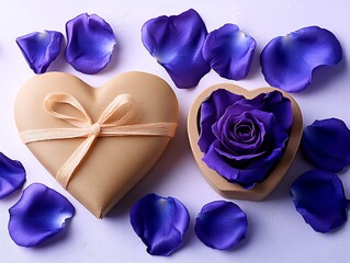 Wall Mural - Heartfelt Gift: Preserved Purple Rose in a Heart-Shaped Box 