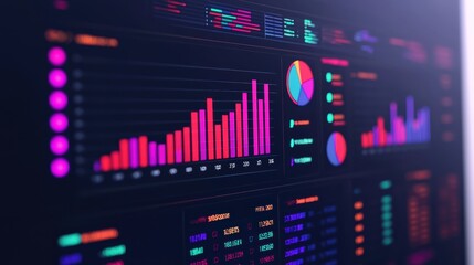 Poster - Futuristic digital dashboard showing positive business growth and financial data analysis