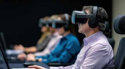 Poster - Business team using virtual reality headsets in office training