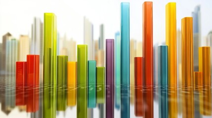 Poster - Colorful Data Visualization with Tall Bars Against Urban Background