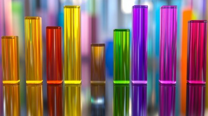 Poster - Colorful Glass Sticks in Various Heights Against a Reflective Surface
