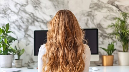 Poster - Businesswoman with long blond hair working from home office