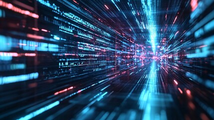 Poster - Digital information flows through cyberspace creating a technological tunnel