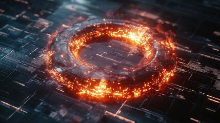 Aufkleber - Futuristic Glowing Ring with Abstract Digital Background Design