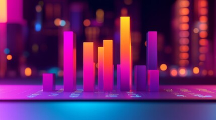 Leinwandbilder - Vibrant 3D Bar Graph on Digital Surface with Colorful Background