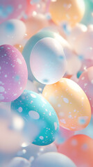 Poster - Pastel colored easter eggs with white dots floating in a soft pastel light create a festive and dreamy easter atmosphere