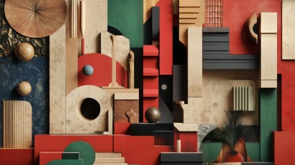 Leinwandbilder - Vibrant Abstract Composition with Geometric Shapes and Textures