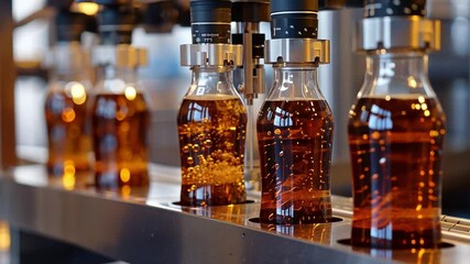 Aufkleber - This Bottles filled with a fizzy drink are being processed in a sleek manufacturing setup.
