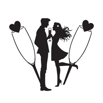 Valentine's Couple silhouette. Dancing after dinner.