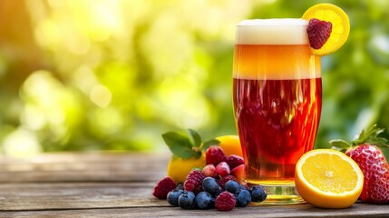 Poster - Refreshing Summer Drink With Berries And Citrus On Wooden Table