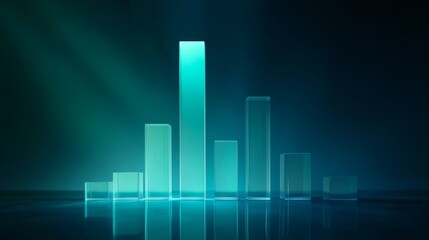 Poster - Modern Glass Bar Graph Illustration on Dark Background with Glow