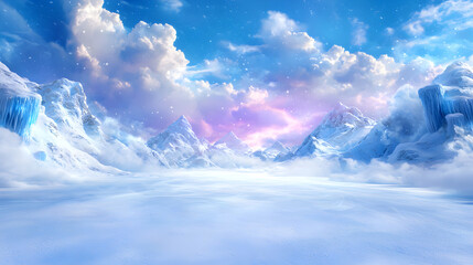 Wall Mural - A snowy landscape with mountains in the background