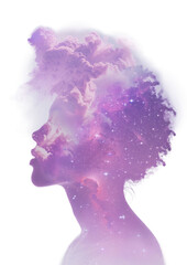 Wall Mural - png double exposure space portrait purple head silhouette.