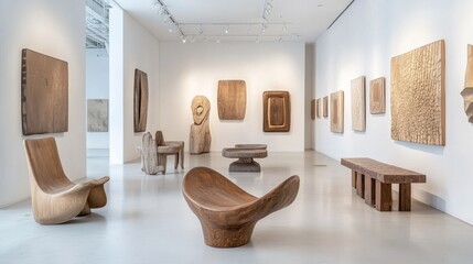 Poster - A minimalist art gallery featuring contemporary sculptures and clean white walls