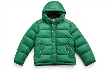 green down jacket with a hood on a white background. for online store, online stores. order things o