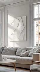 Poster - A modern living room featuring a minimalist design with abstract wall art and natural light.