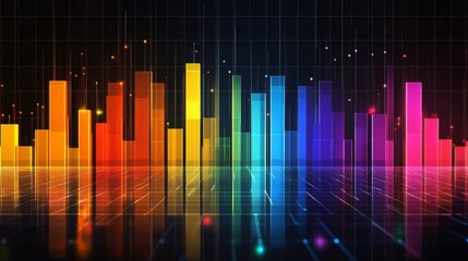 Fototapete - Vibrant Colorful Bar Graph with Musical Notes and Light Effects