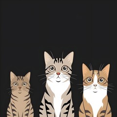 Wall Mural - Minimal art illustration of adorable cats kittens kitty icon vector	