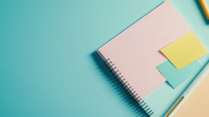 Aufkleber - A neatly arranged flat lay featuring a spiral notepad, colorful sticky notes, and a marker pen