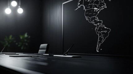 Poster - A monochrome state map styled as part of a sleek office presentation, displayed on a projector screen