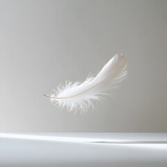 Aufkleber - Soft White Feather Floating Gracefully in a Light and Airy Background, Symbolizing Calmness, Sereneness, and Lightness of Being in Nature's Embrace
