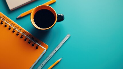Aufkleber - A flat lay of note paper clipped to a binder, styled with highlighters, rulers, and a coffee cup