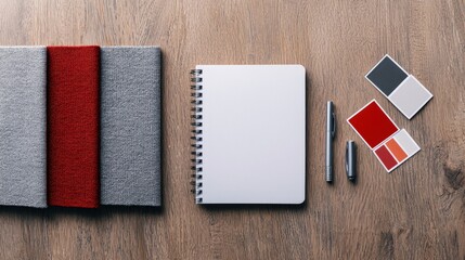 Aufkleber - A flat lay of branding essentials, including a logo sketchbook, color swatches, and typography samples