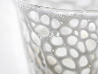 Poster - Abstract Close-Up of a Textured Glass with Air Bubbles and Creamy White Liquid, Showcasing Unique Patterns and Visual Interest for Creative Projects
