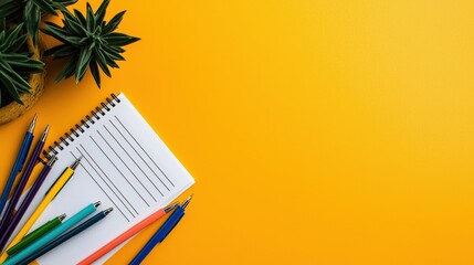 Aufkleber - A creative flat lay featuring blank checks, a ledger book, and colorful pens, styled for financial education