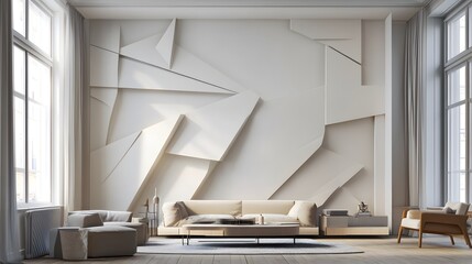 Poster - A modern living room featuring a textured wall design and minimalist furniture.