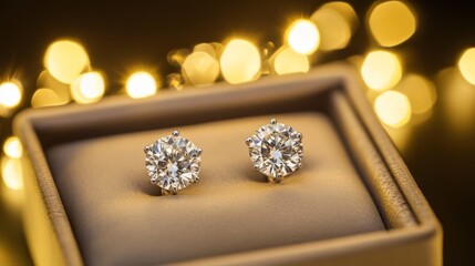 Aufkleber - Elegant Diamond Stud Earrings in a Luxury Gift Box with Lights