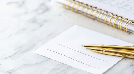 Aufkleber - A blank check with elegant typography placed on a marble desk, styled with gold pens and a planner