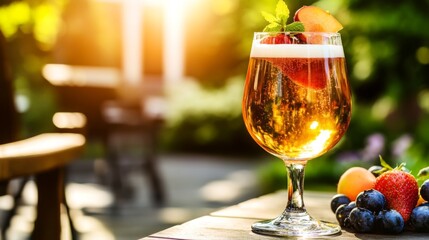 Poster - Refreshing Summer Beverage with Fresh Fruit in Sunny Garden Setting