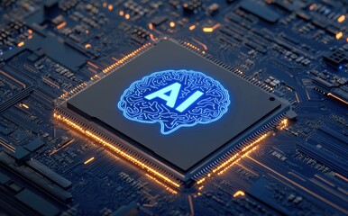 Poster - A 3D rendering of a glowing blue 