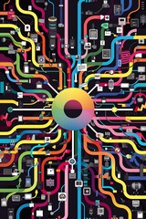 Poster - Abstract colorful lines vector background internet big data and technology connections concept abstract template