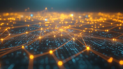 Aufkleber - Abstract Digital Network with Bright Nodes and Glowing Connections