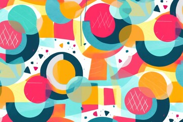 Poster - A lively abstract pattern characterized by geometric shapes and vibrant colors like turquoise, magenta, and sunny yellow. The modern design captures the playful spirit of summer 