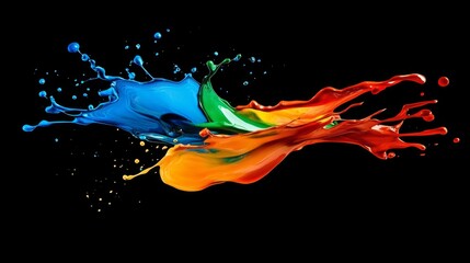 Aufkleber - Colorful Paint Splashes Against Black Background Unleashing Creativity