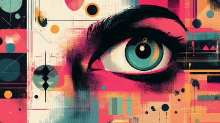 Poster - Abstract Eye Art with Geometric Patterns and Bold Color Palette