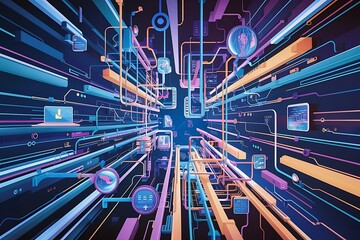 Poster - Abstract colorful lines vector background internet big data and technology connections concept abstract template