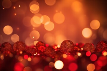 Poster - A rich, deep red background filled with golden bokeh lights that evoke the warmth of a cozy holiday setting. The soft, glowing circles create a luxurious and festive feel.