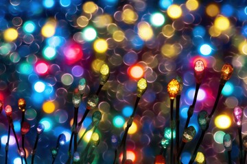 Poster - An enchanting scene of multicolored Christmas lights arranged in a bokeh style, with the colors blending seamlessly to form a vibrant backdrop. 