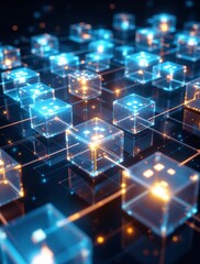 Poster - Futuristic network of interconnected data cubes.