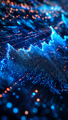 Poster - Digital data visualization with glowing blue patterns and lights